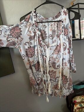 Papaya Light Blue Tunic with Dusty Rose Paisley
